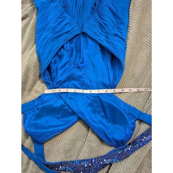 Cache Women's Size 4 Silk Blue Embellished Sequin Maxi Dress Gown Prom Wedding - Picture 6 of 9